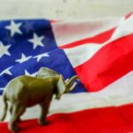 elephant toy on american flag