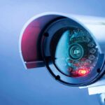 Close-up of a CCTV security camera.