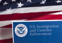US Immigration and Customs Enforcement document with flag