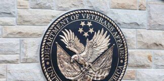 Department of Veterans Affairs seal on brick wall