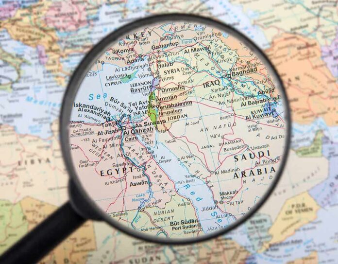 162063665 featured image Magnifying glass over Middle East map highlighting Israel and Egypt