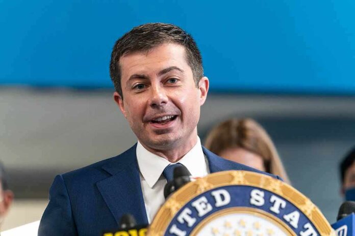 shutterstock_1999464632.jpg Politician speaking at a press conference with a seal in front