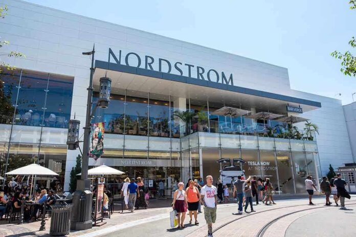 Exterior view of a Nordstrom store with outdoor dining area