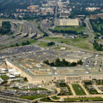 Aerial view of the Pentagon building and surrounding area.