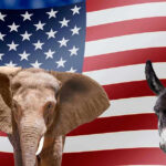 Governors Race EXPLODES – Dangerous Accusations! Elephant and donkey in front of American flag.