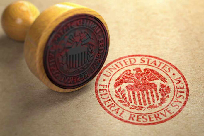 Federal Reserve stamp and wooden stamp on paper