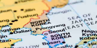 Map showing North and South Korea, Japan, and China.