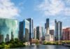 Chicago skyline featuring modern skyscrapers along a river