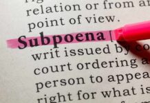 Highlighted definition of subpoena in a dictionary