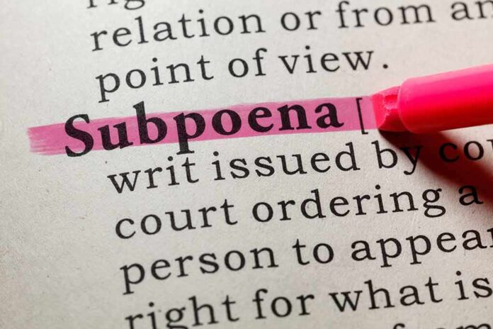 Highlighted definition of subpoena in a dictionary