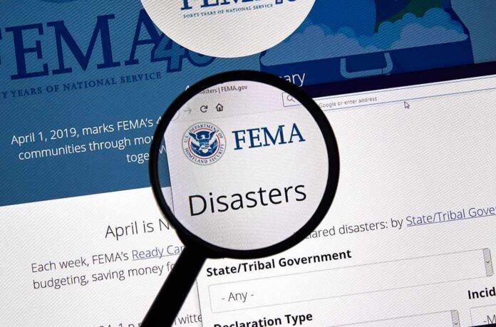 FEMA website with a focus on disaster information under a magnifying glass
