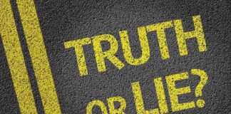 Yellow text on a black surface asking Truth or Lie