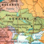 Map highlighting Ukraine and surrounding countries with city names
