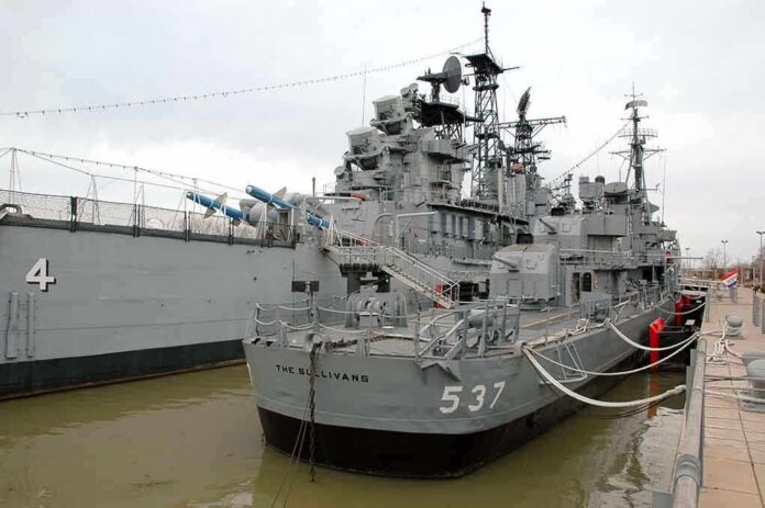 The USS The Sullivans docked at a military museum