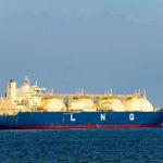 LNG tanker ship sailing on open sea.
