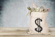 Bag of money with dollar sign.