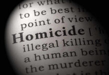 Magnified text showing definition of homicide.