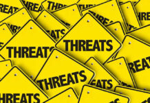 Trump’s “What’s Left” Threat Yellow warning signs with the word THREATS.