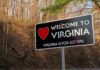 Welcome sign for Virginia with a heart symbol