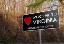 Welcome sign for Virginia with a heart symbol