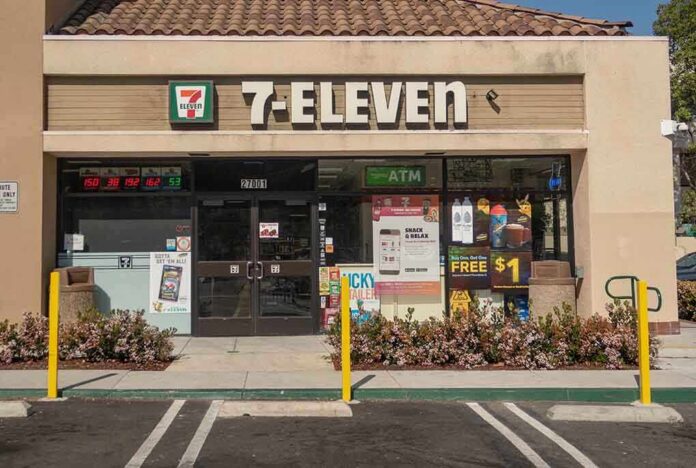 Exterior view of a 7-Eleven convenience store with an ATM