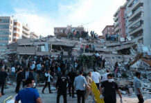 UNEXPECTED Strike – Russia Hits Back! People at a collapsed building after an earthquake.