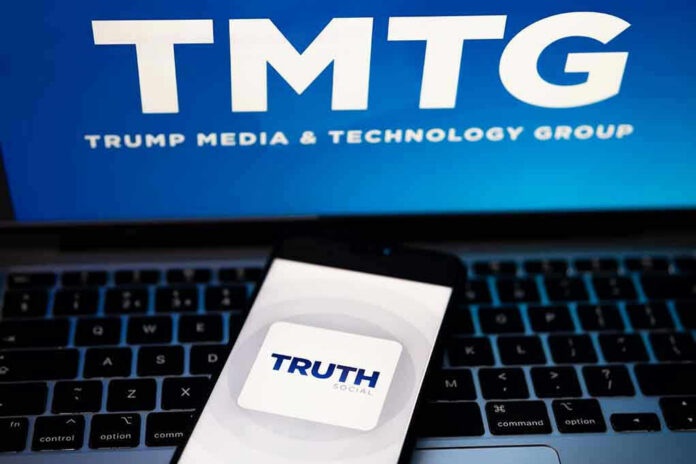 2063107442 TMTG and Truth Social logos on screen and phone.