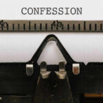 Newsom Aide’s Shocking Fraud CONFESSION Typewriter with CONFESSION on paper.