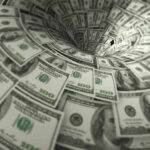 Court COLLAPSE: $40 Million VANISHES in VA Gamble Hundred-dollar bills swirling into a financial vortex.