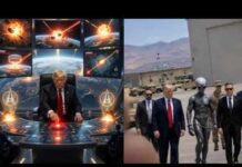 Trump Posts Cryptic Images of Walking with Alien, Pressing RED BUTTON Dropping Nukes from Space