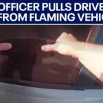 Texas police officer pulls driver from flaming vehicle