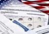 U.S. immigration and naturalization documents with American flag