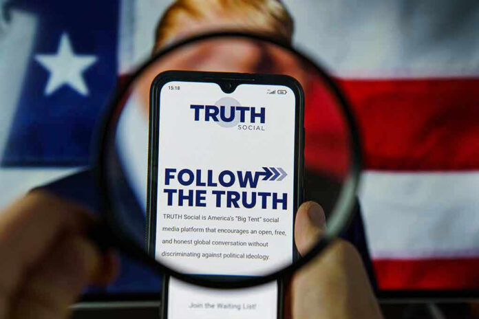 Phone screen displaying Truth Social app magnified