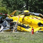 Deadly News Chopper Crash in L.A. yellow helicopter crash scene on grassy field
