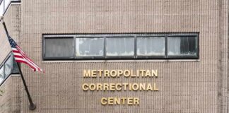 Metropolitan Correctional Center entrance with American flag