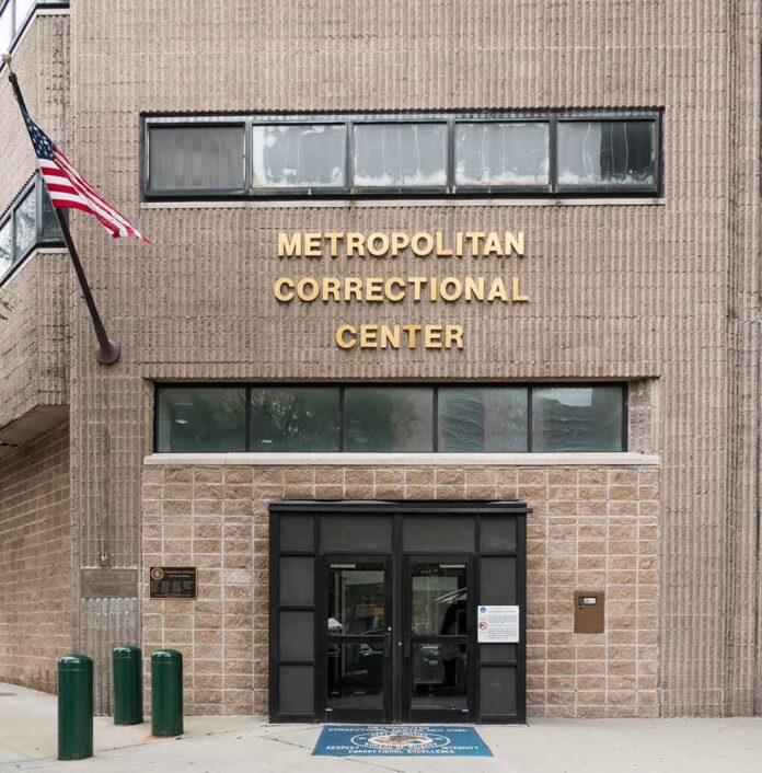 Metropolitan Correctional Center entrance with American flag