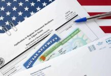 ICE Rights Video Sparks Political Backlash immigration forms with green card and social security card on US flag background