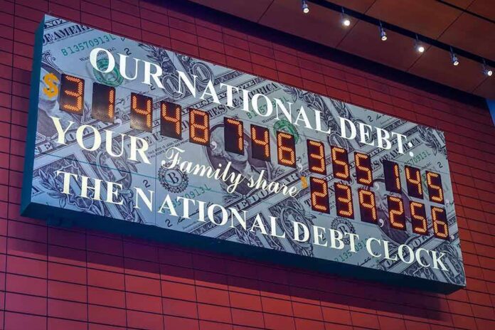 national debt clock sign with digital numbers