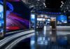 TV Stations Cancel Paris NFL Coverage modern television news studio with large video screens