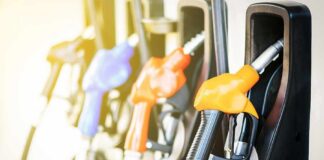 Fuel pump nozzles at a gas station
