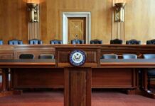 U.S. Senate hearing room podium with microphone
