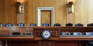 U.S. Senate hearing room podium with microphone